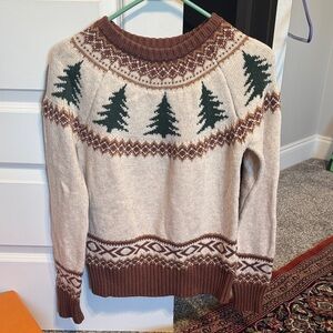 Kiel James Patrick Cream and Brown Sweater with Green Tree Design